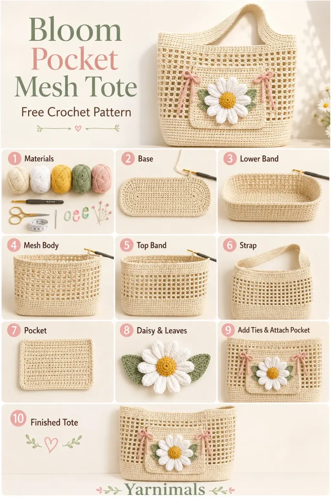 Bloom Pocket Mesh Tote Free Crochet Pattern
