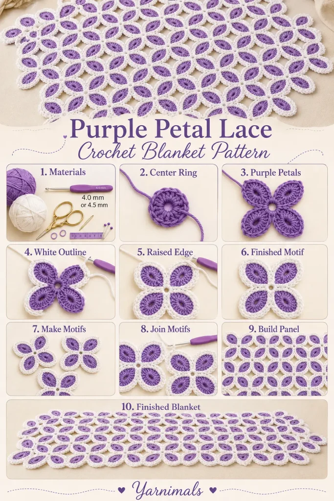 Purple Petal Lace Crochet Blanket Pattern