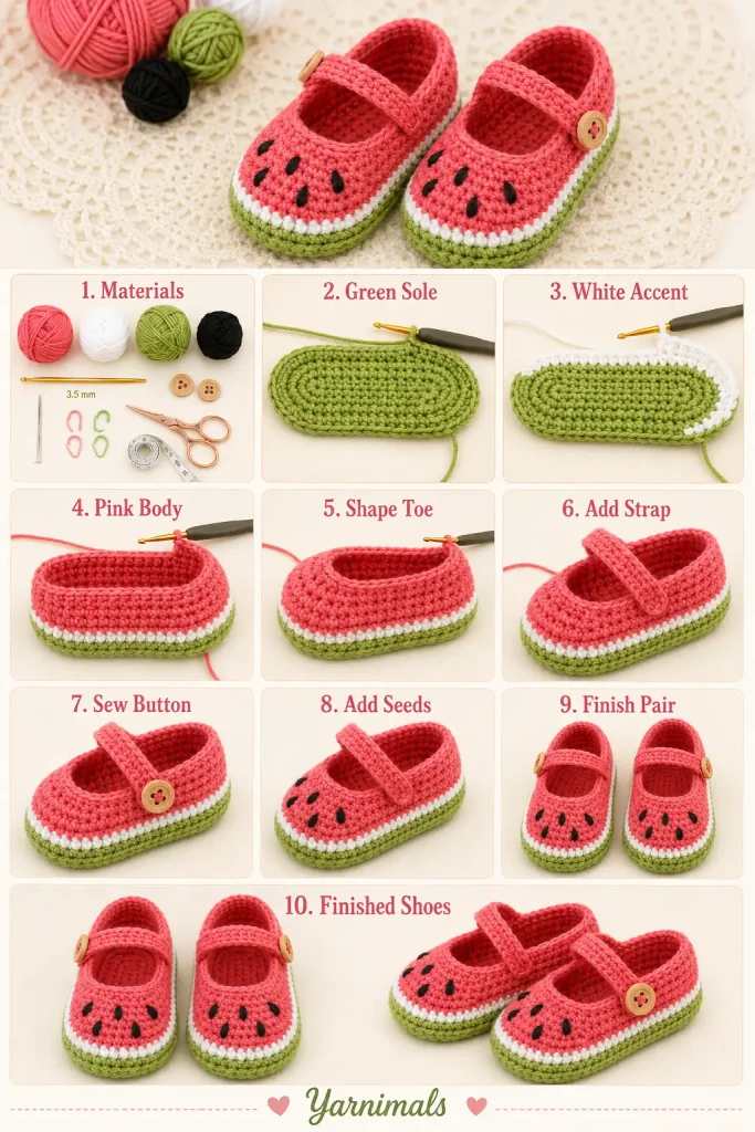 Watermelon Baby Crochet Shoes Free Pattern