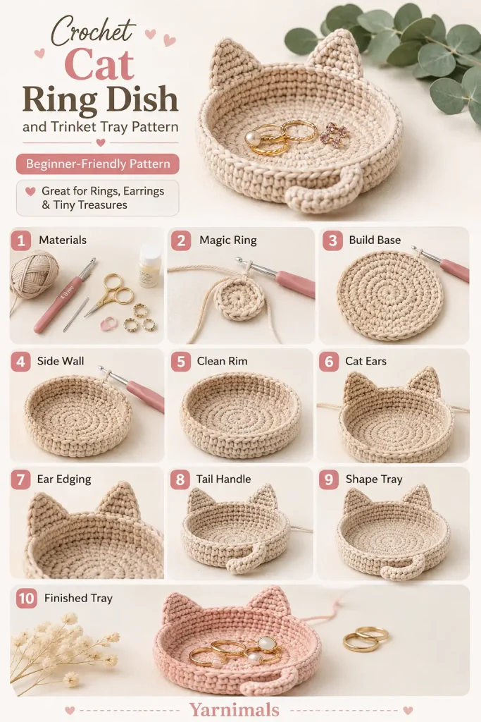 Crochet Cat Ring Dish and Trinket Tray Pattern