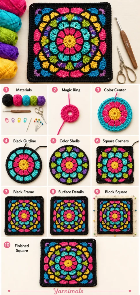 Stained Glass Crochet Square Pattern