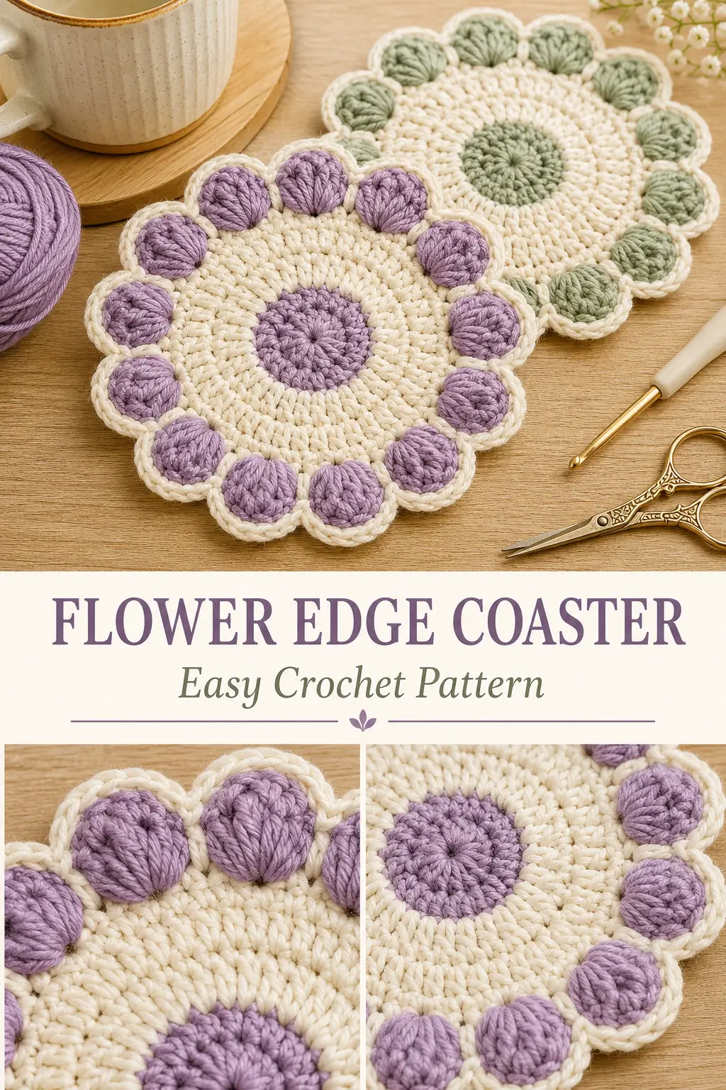 Super Easy Flower Edge Crochet Coaster Pattern