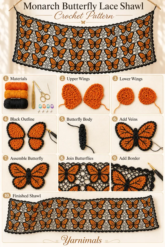 Monarch Butterfly Lace Shawl Crochet Pattern