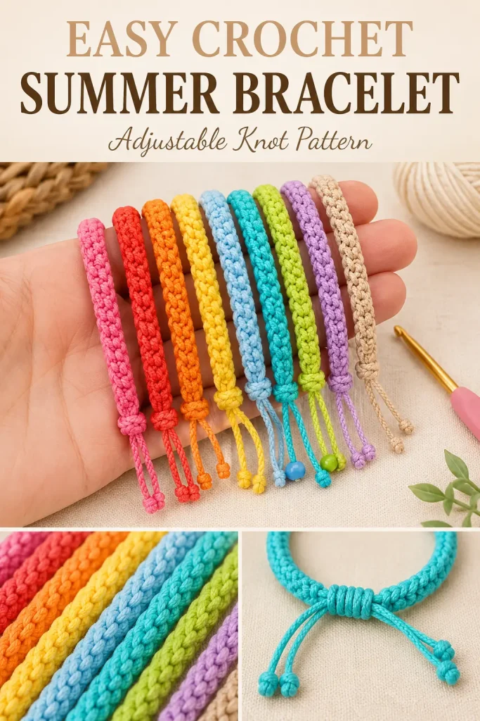 Easy Crochet Summer Bracelet Pattern with Adjustable Sliding Knot