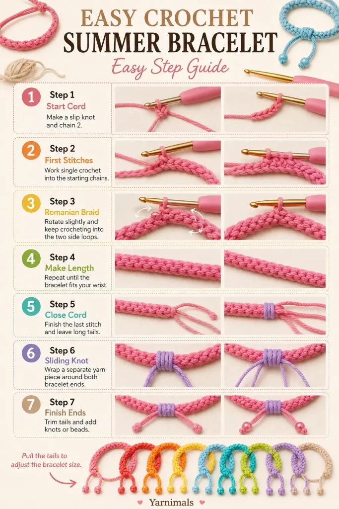 Easy Crochet Summer Bracelet Pattern with Adjustable Sliding Knot
