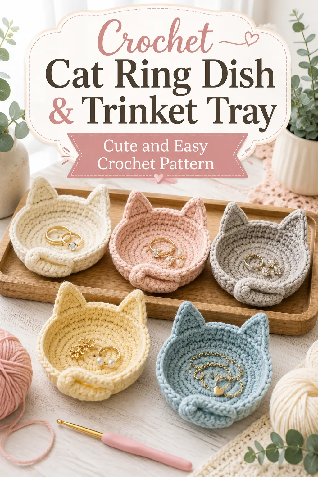 Crochet Cat Ring Dish and Trinket Tray Pattern