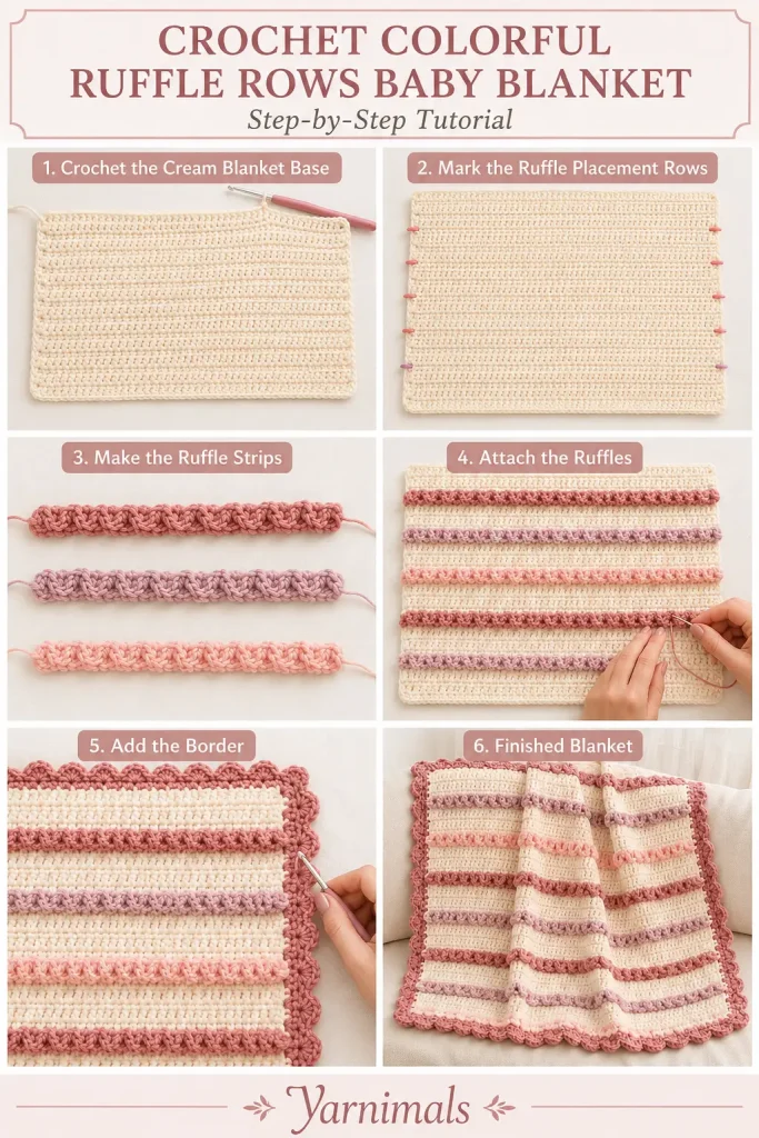 Crochet Colorful Ruffle Rows Baby Blanket Pattern