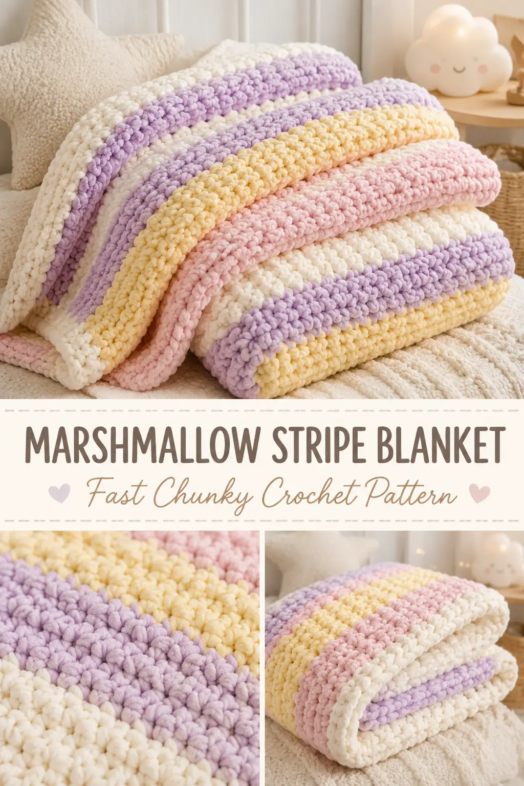 Marshmallow Stripe Blanket Free Crochet Pattern