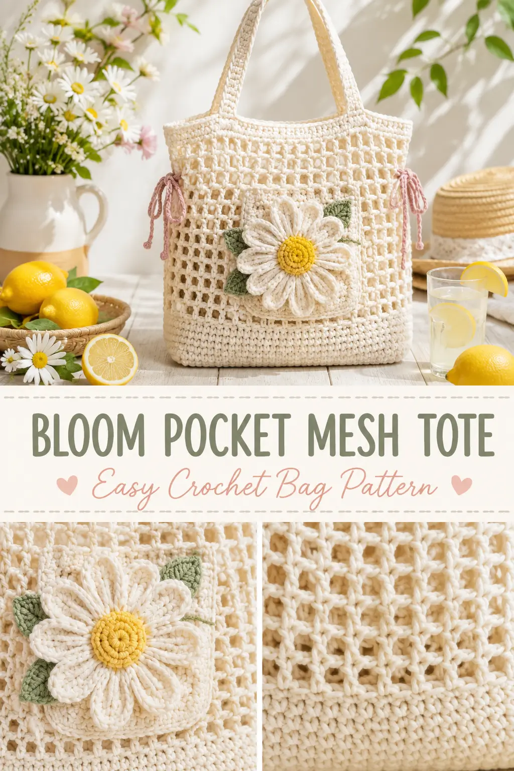 Bloom Pocket Mesh Tote Free Crochet Pattern