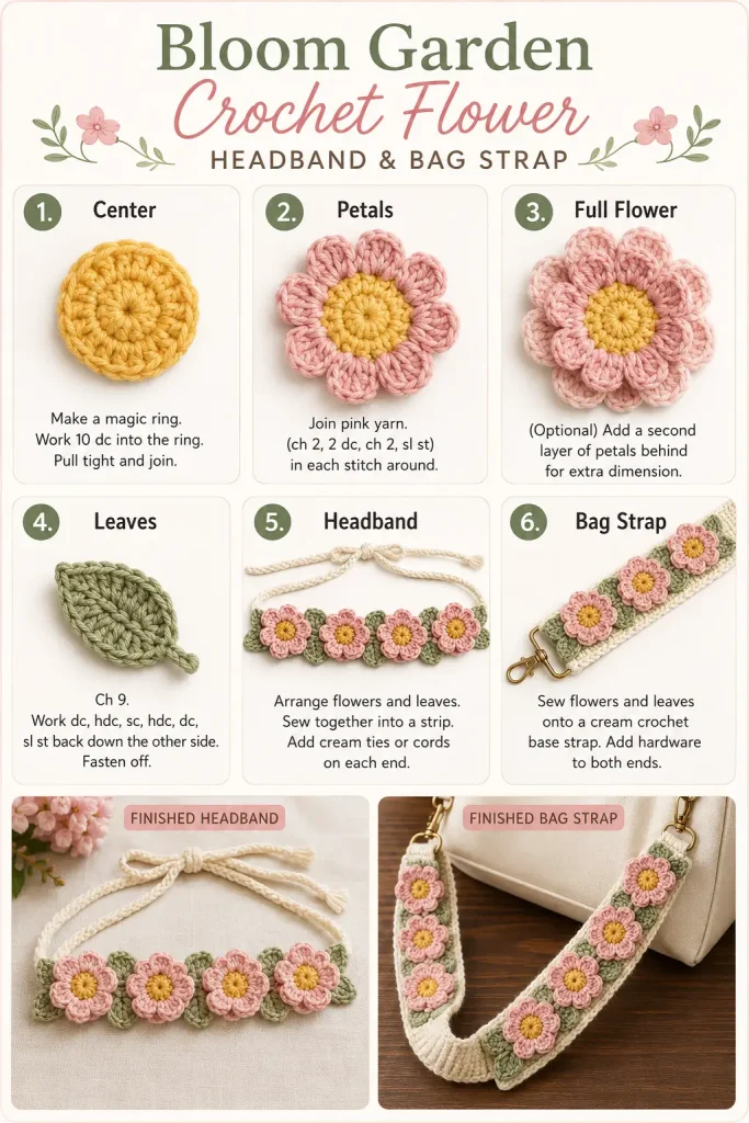 Bloom Garden Crochet Flower Headband & Bag Strap Pattern