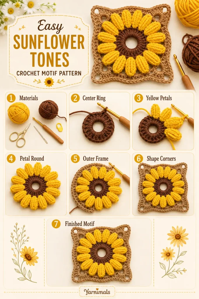 Easy Sunflower Tones Crochet Motif Pattern