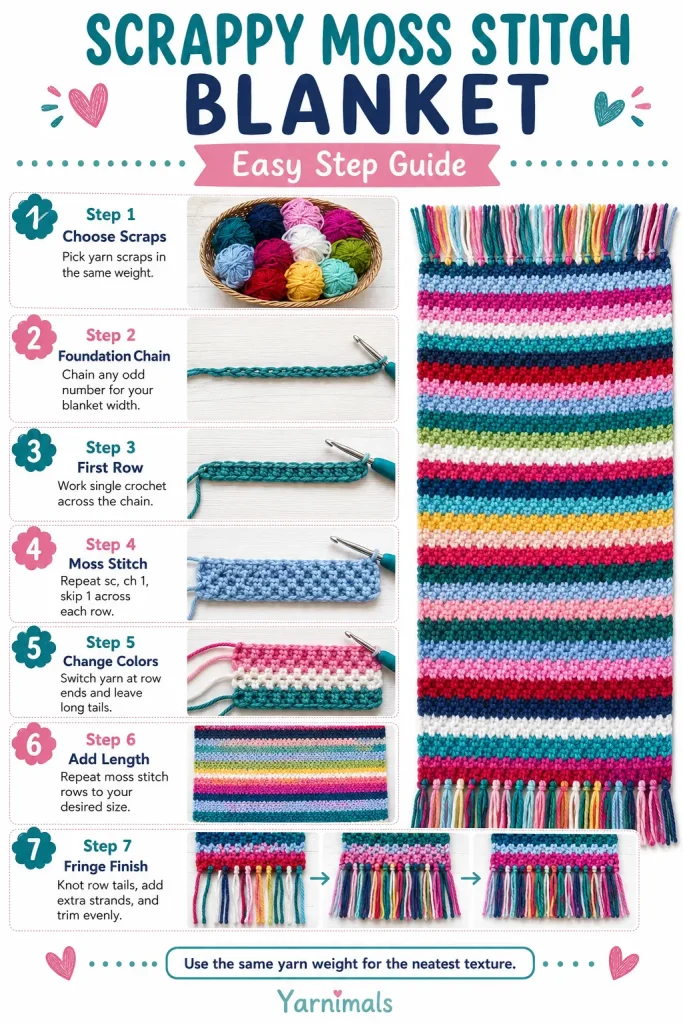 Scrappy Moss Stitch Blanket Crochet Pattern
