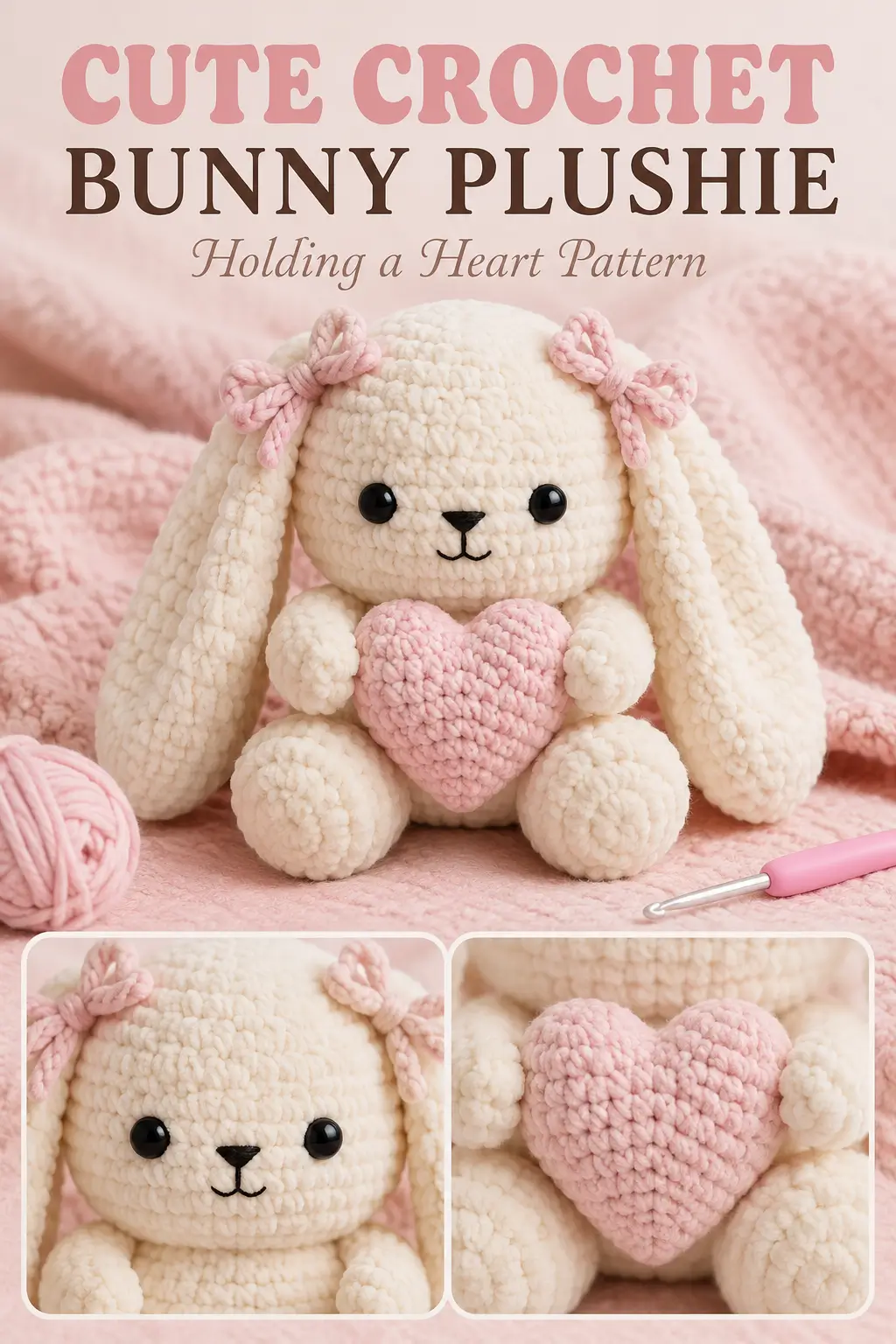 Cute Crochet Bunny Holding a Heart Amigurumi Pattern