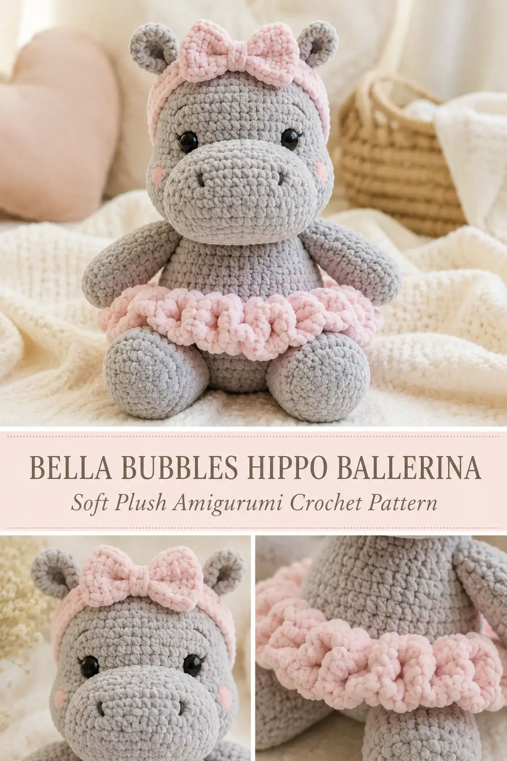 Bella Bubbles Hippo Ballerina Amigurumi Crochet Pattern