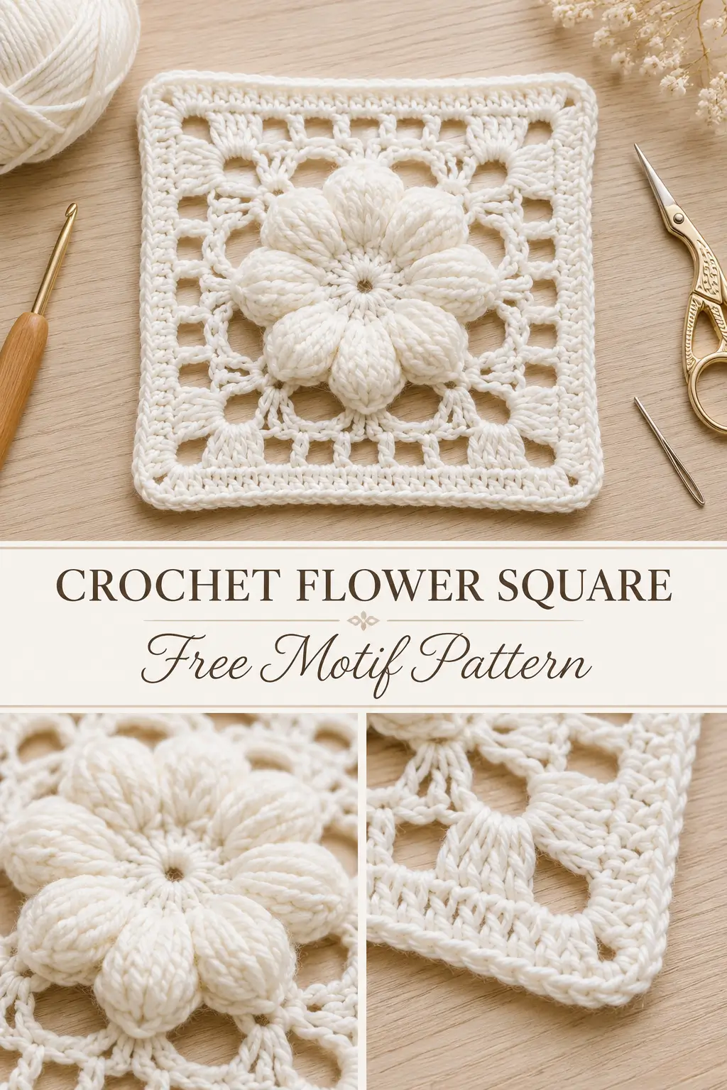 Crochet Flower Square Motif Free Pattern