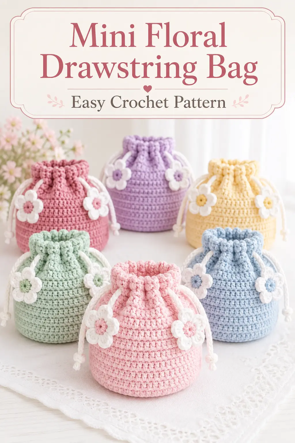 Mini Floral Drawstring Bag Crochet Pattern