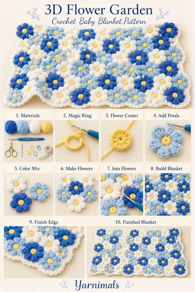 3D Flower Garden Crochet Baby Blanket Pattern