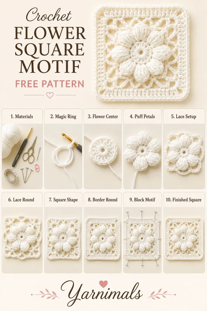 Crochet Flower Square Motif Free Pattern