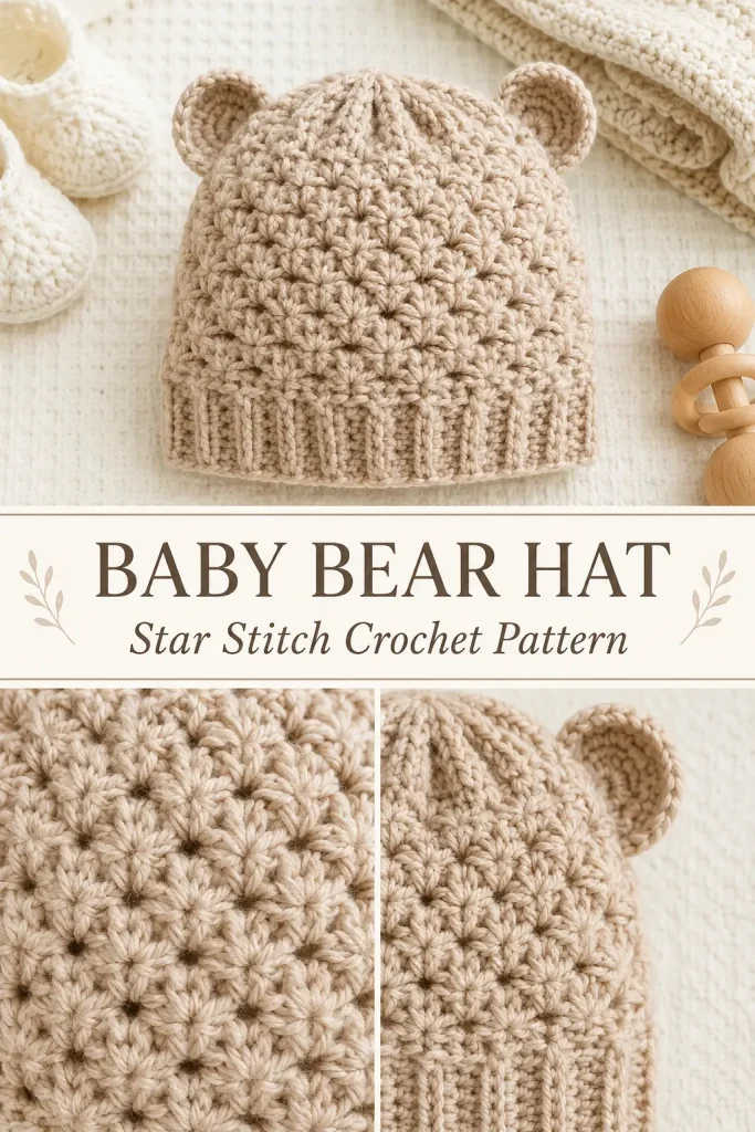 Star Stitch Baby Bear Crochet Hat Pattern