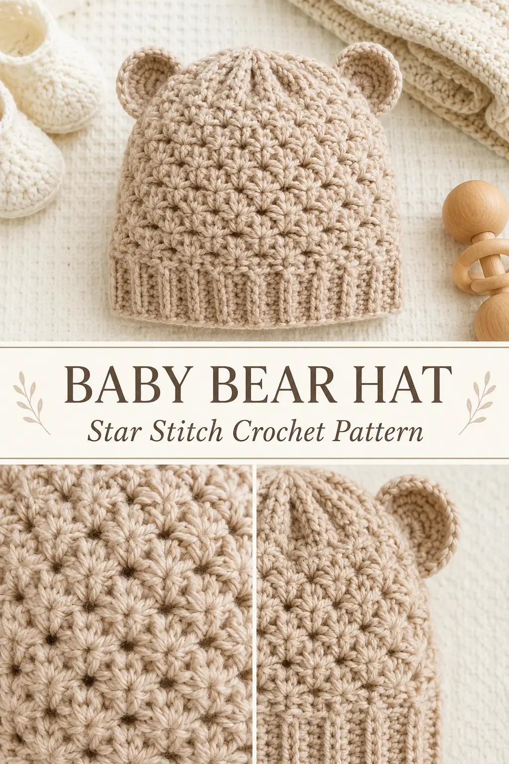 Star Stitch Baby Bear Crochet Hat Pattern