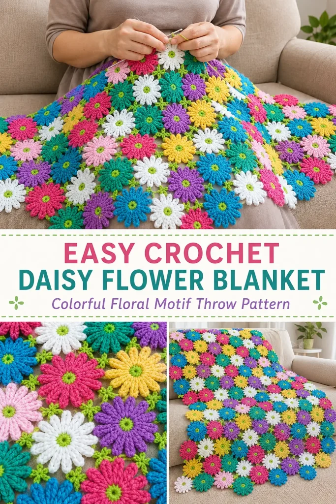 Easy Crochet Daisy Flower Blanket Pattern