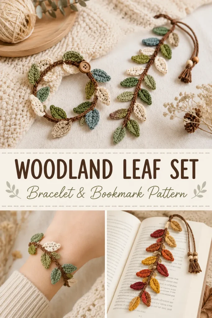 Woodland Leaf Bracelet & Bookmark Set Free Crochet Pattern