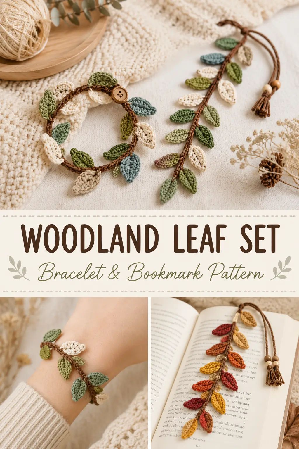 Woodland Leaf Bracelet & Bookmark Set Free Crochet Pattern