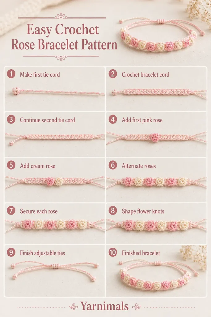 Easy Crochet Rose Bracelet Pattern