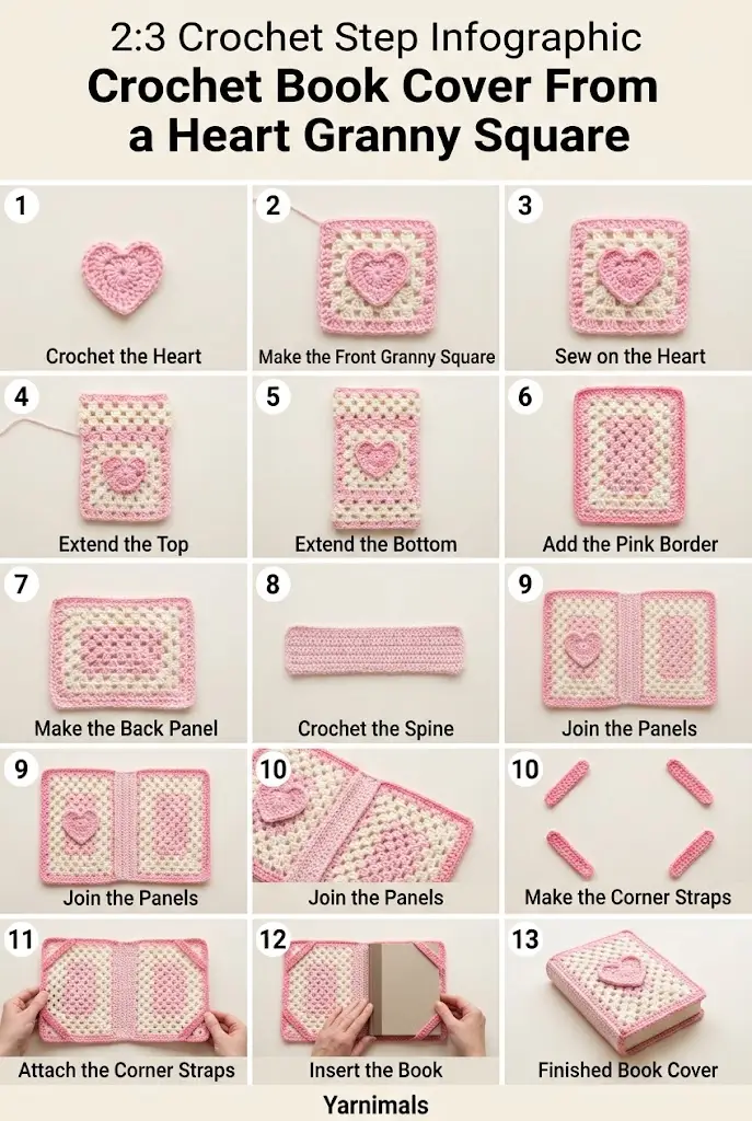 Crochet Book Cover From a Heart Granny Square