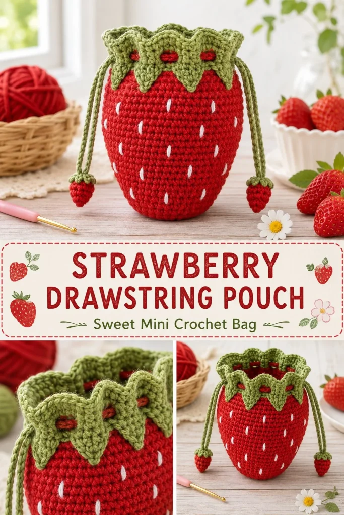 Colorful strawberry drawstring pouch for organizing essentials