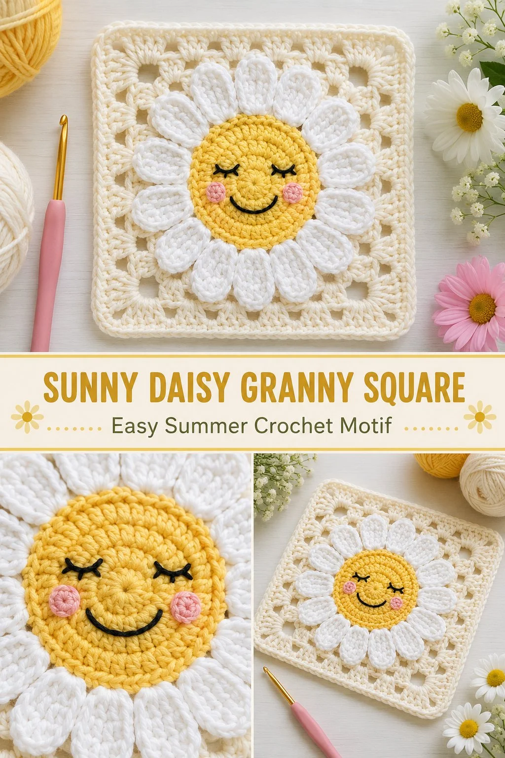 Sunny Daisy Granny Square crochet pattern showcasing vibrant colors and detailed design