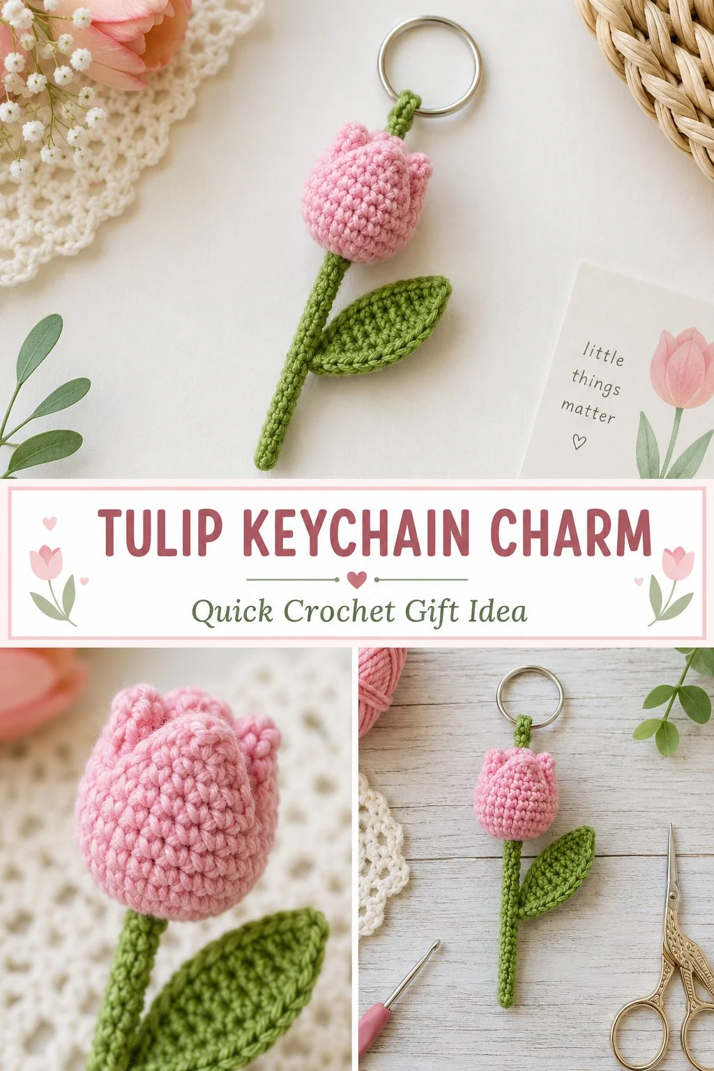 Colorful Tulip Keychain Charm accessory, perfect for flower lovers.