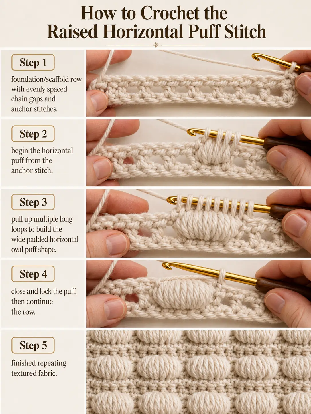 Raised Horizontal Puff Crochet Stitch Pattern 