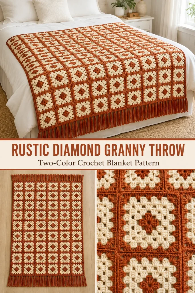 Rustic Diamond Granny Throw Crochet Pattern