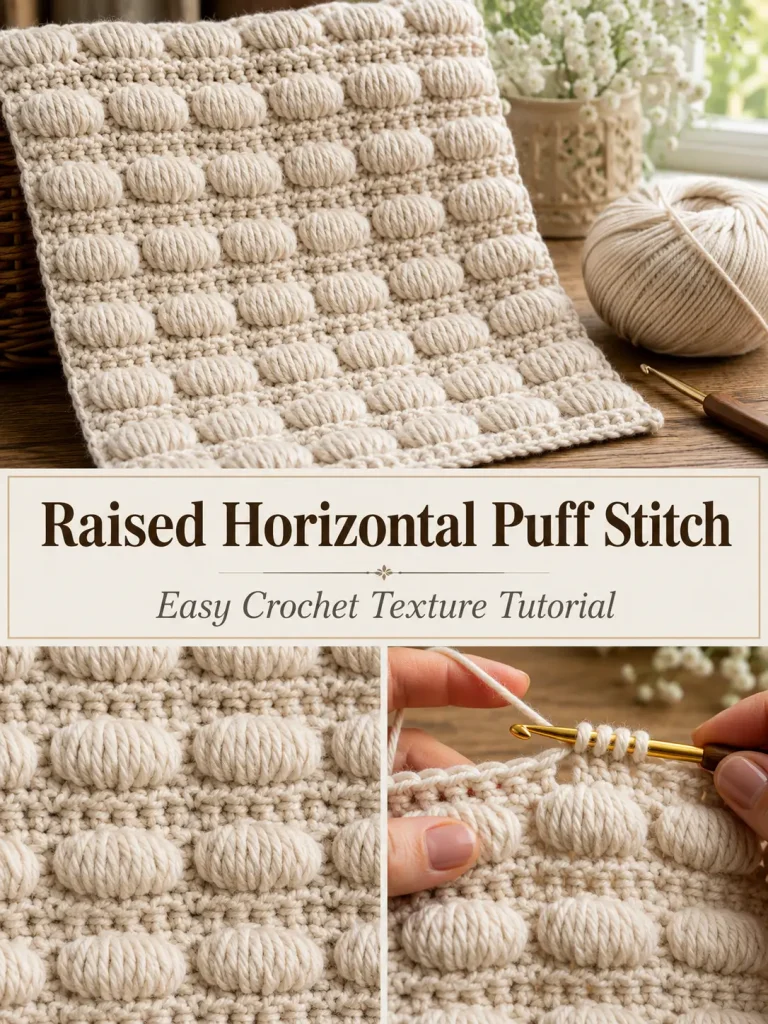 Raised Horizontal Puff Crochet Stitch Pattern – Easy Textured Repeat