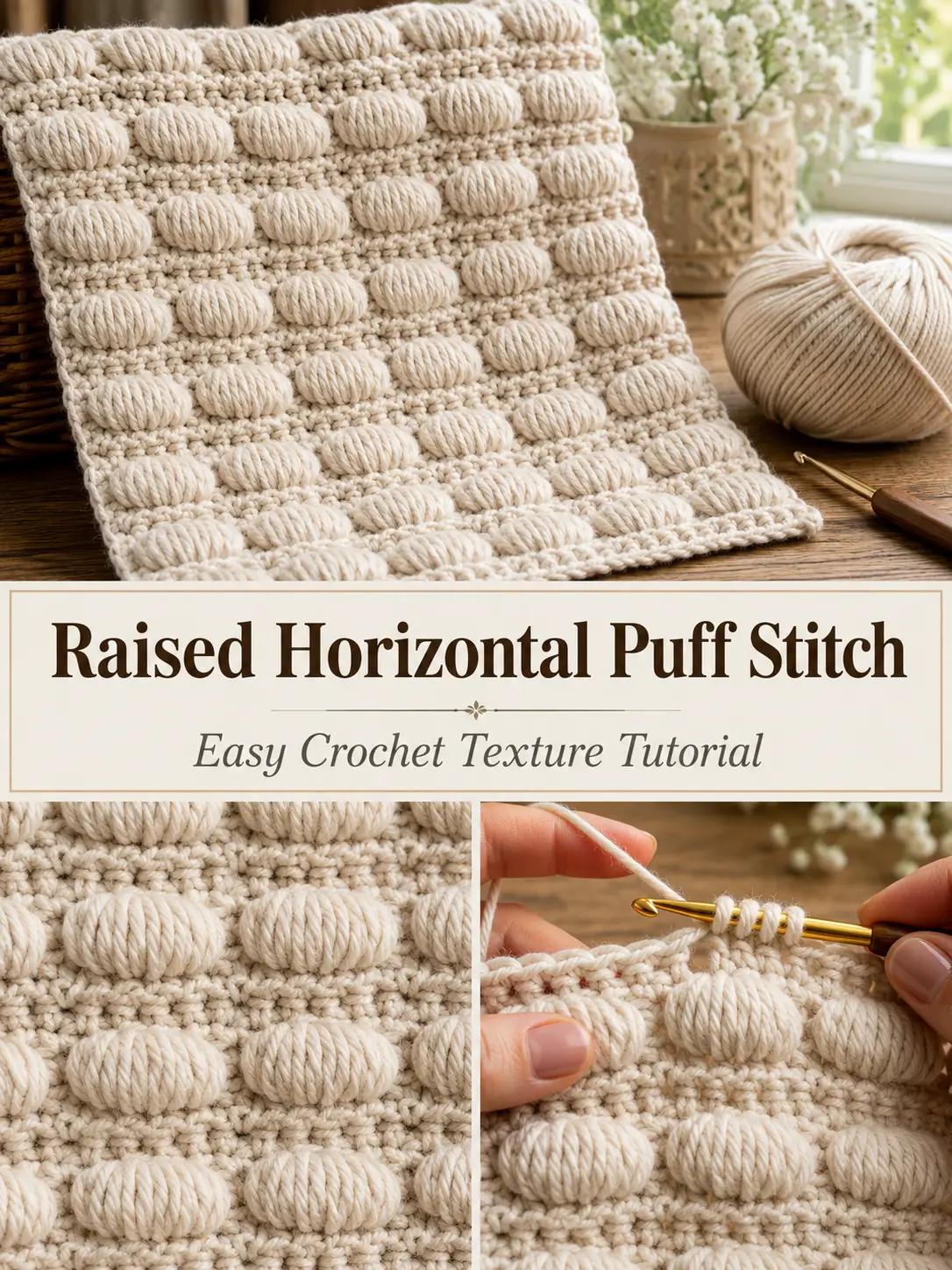 Raised Horizontal Puff Crochet Stitch Pattern – Easy Textured Repeat