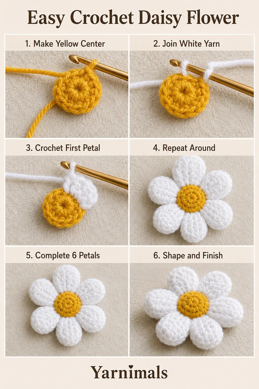 Easy Crochet Daisy Flower Pattern – 3D Puff Petal Daisy