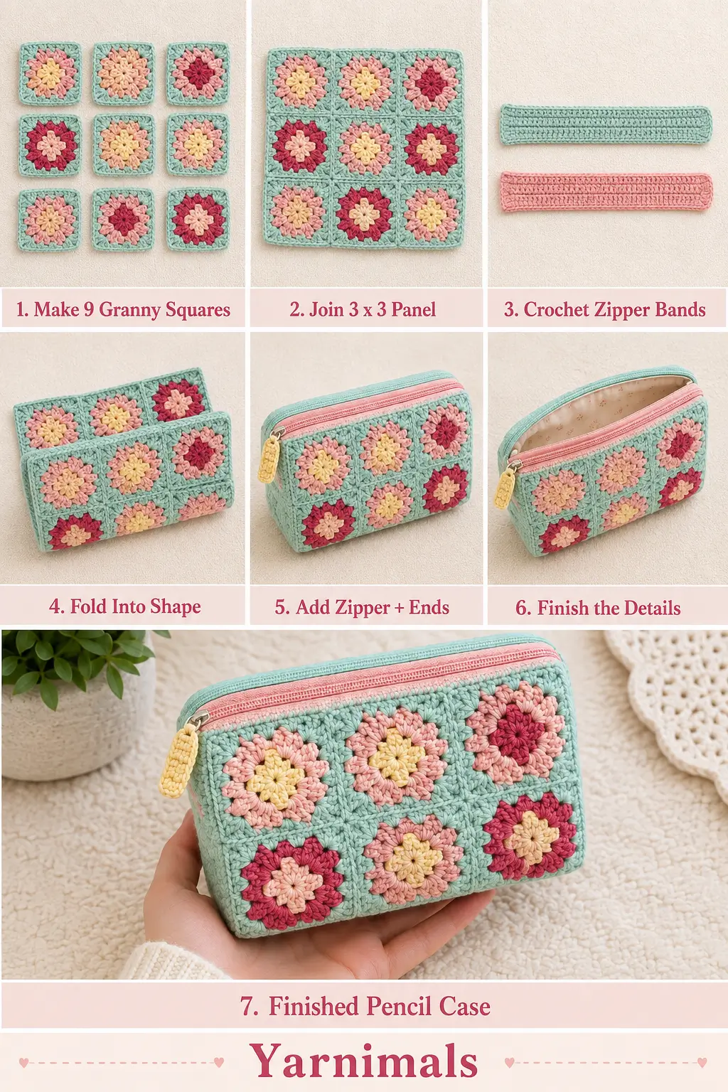 Crochet Granny Square Zipper Pencil Case Pattern