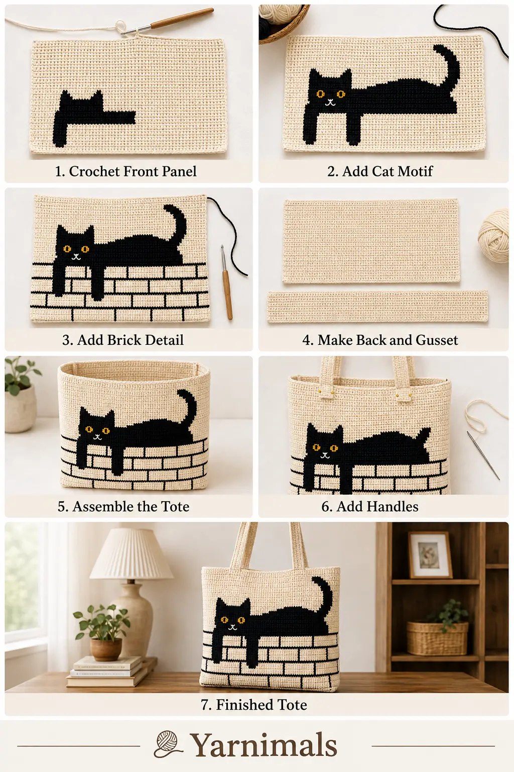 Crochet Black Cat Tapestry Tote Bag Pattern