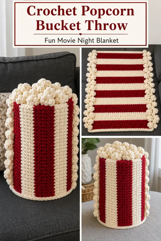 Crochet Popcorn Bucket Throw Pattern – Cozy Movie Night Blanket