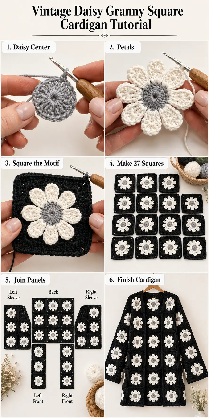 Vintage Daisy Granny Square Cardigan Free Crochet Pattern