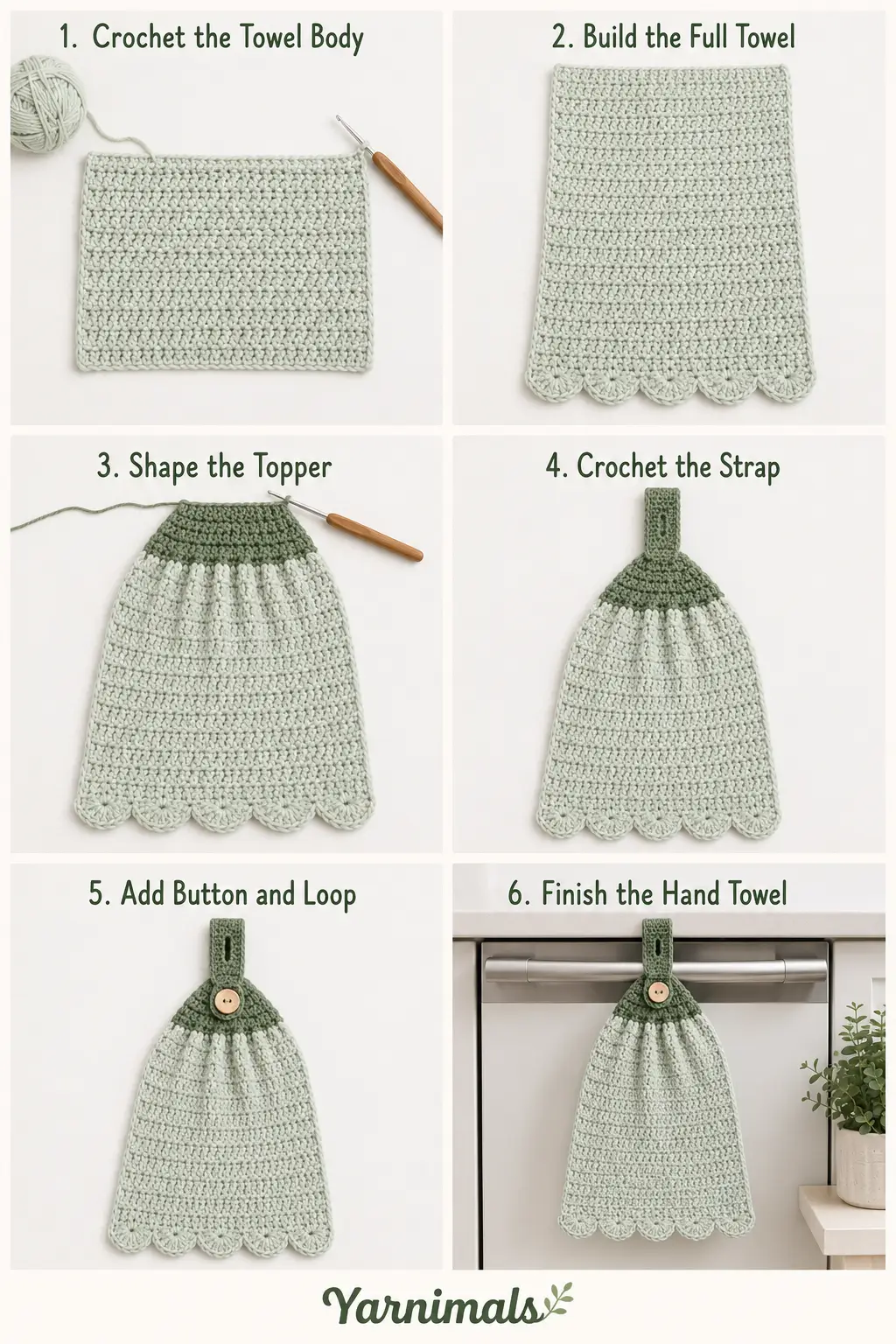 Crochet Kitchen Hand Towel with Button Topper