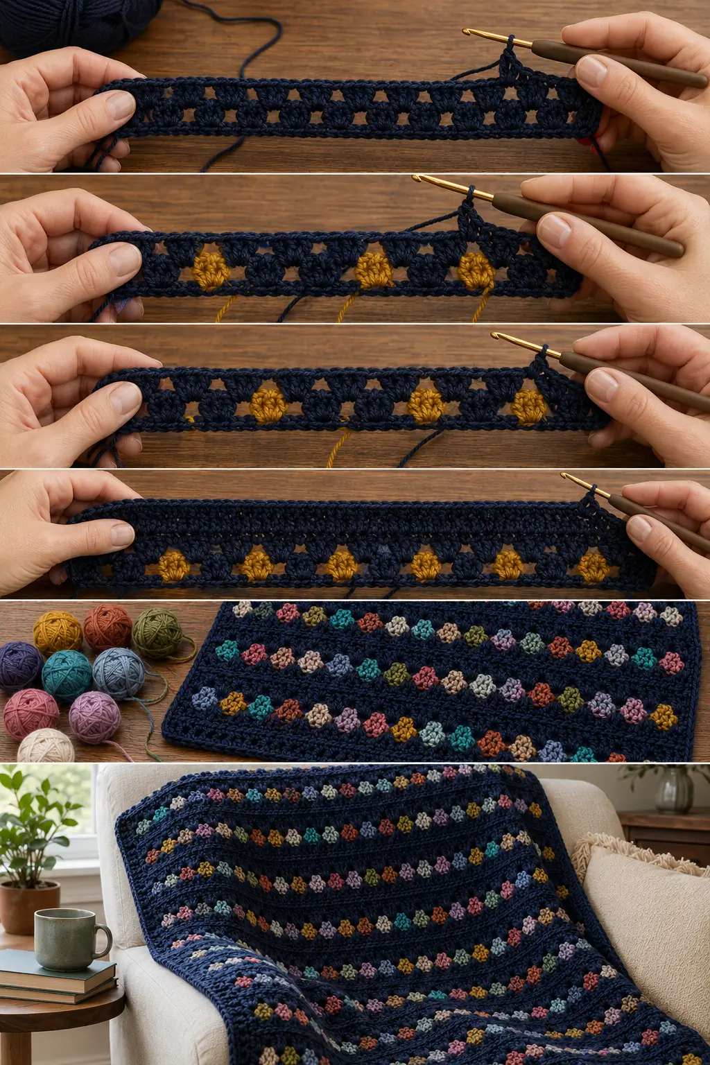 I Used My Smallest Yarn Scraps Against Midnight Blue — And This Blanket Happened