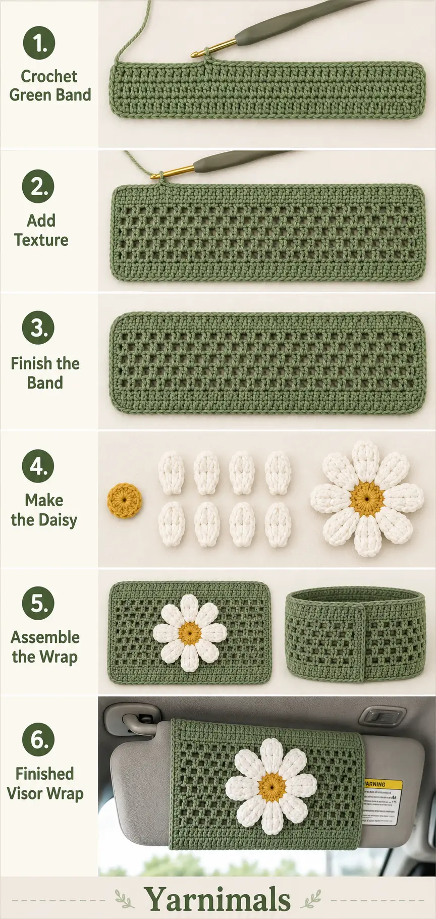 Crochet Daisy Car Visor Wrap Pattern
