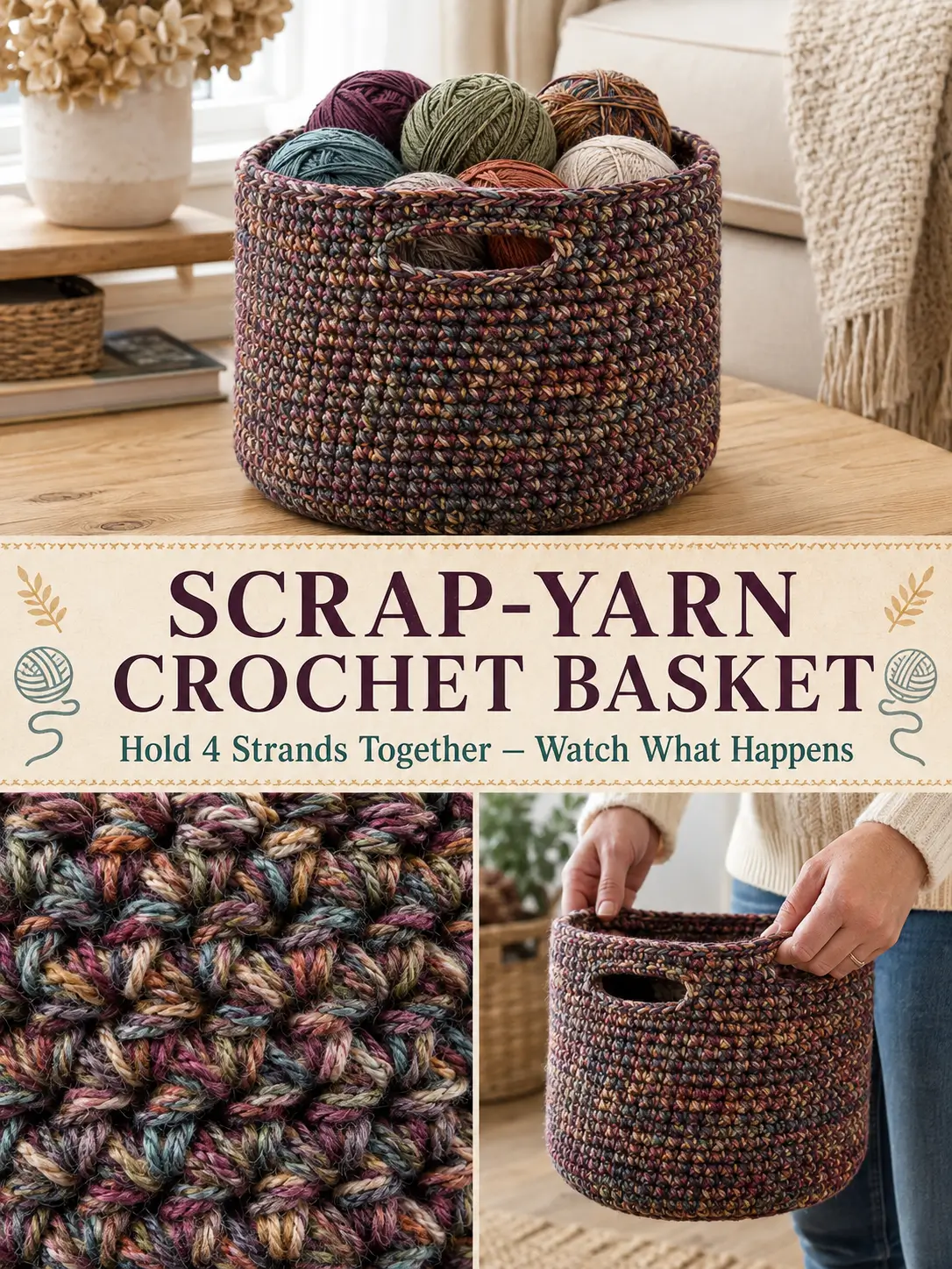 I Held Four Yarn Scraps Together — And Got This Gorgeous Crochet Basket