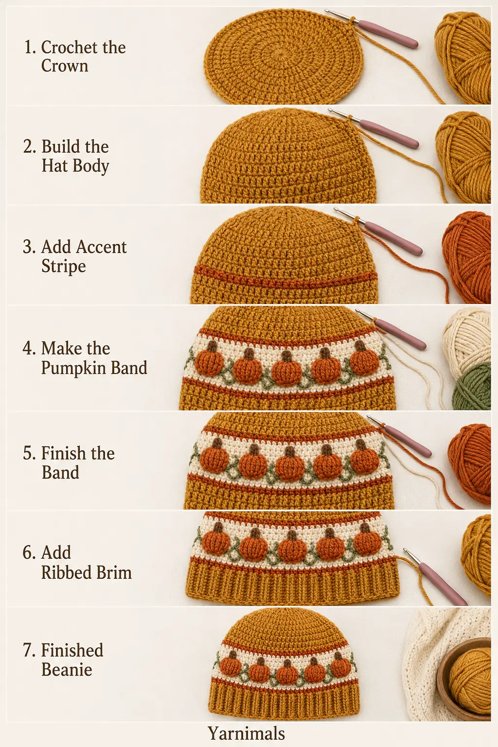 Easy Crochet Pumpkin Patch Beanie Pattern with Raised Pumpkins