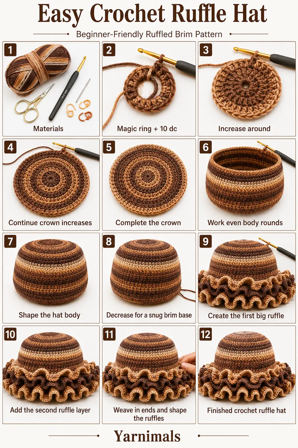 Easy Crochet Ruffle Hat Free Pattern for Beginners