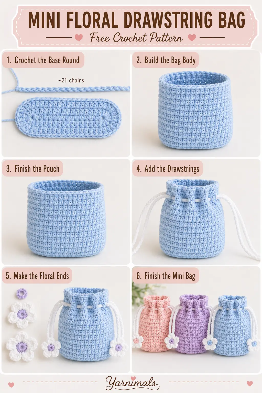 Mini Floral Drawstring Bag Crochet Pattern