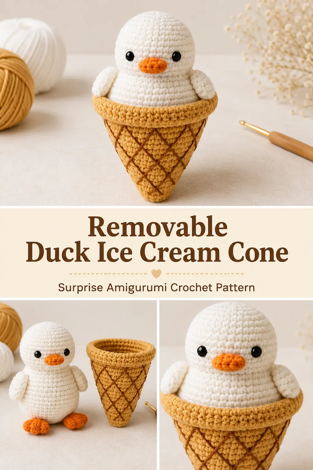 Removable Duck Ice Cream Cone Amigurumi Free Crochet Pattern