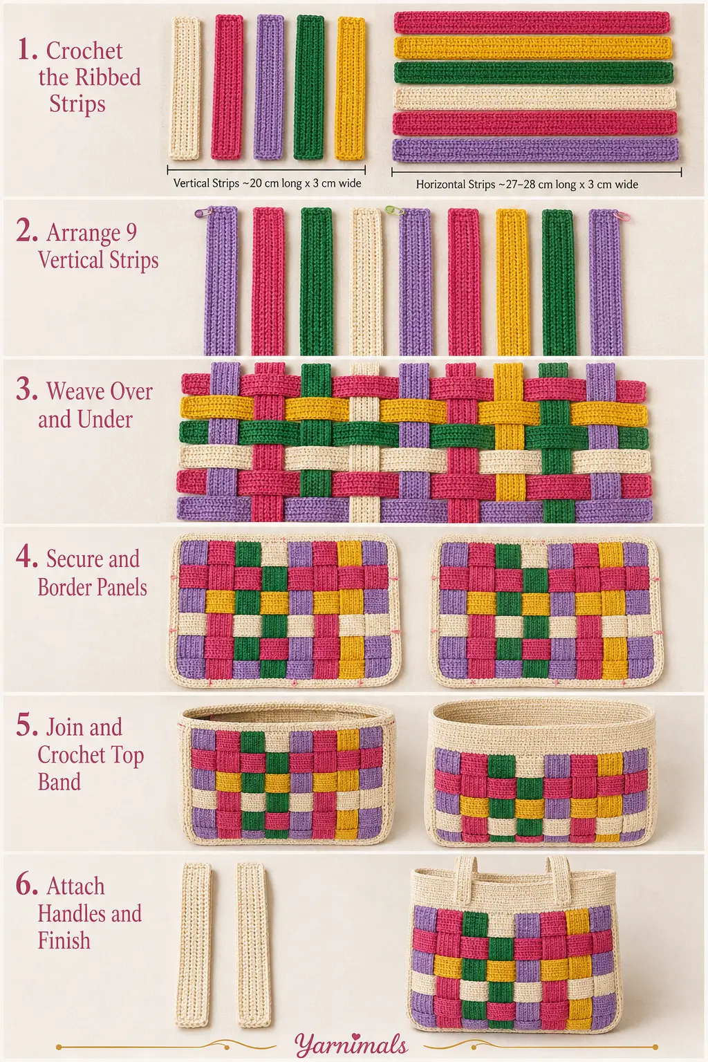 Easy Woven Crochet Tote Bag Pattern – Colorful Basket-Weave Bag